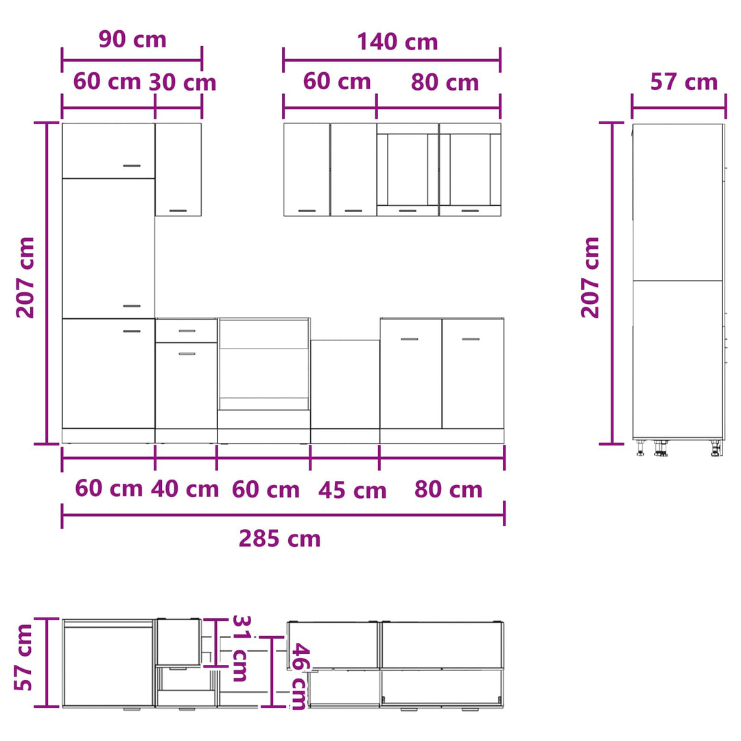 Køkken enhed Lyon 8 pcs Betongrå Konstrueret træ