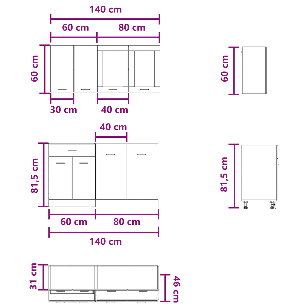 Køkken enhed Lyon 4 pcs Betongrå Konstrueret træ