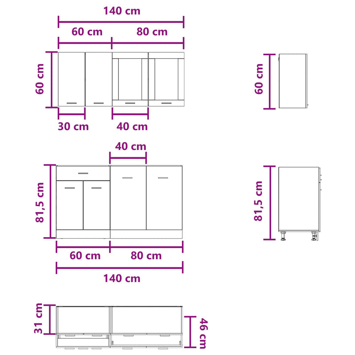 Køkken enhed Lyon 4 pcs Betongrå Konstrueret træ