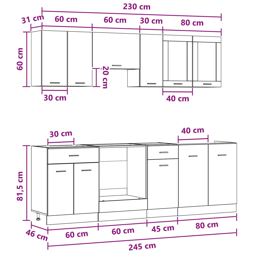Køkken enhed Lyon 8 pcs Konstrueret træ