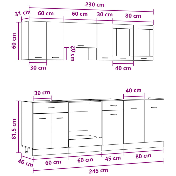 Køkken enhed Lyon 8 pcs Konstrueret træ