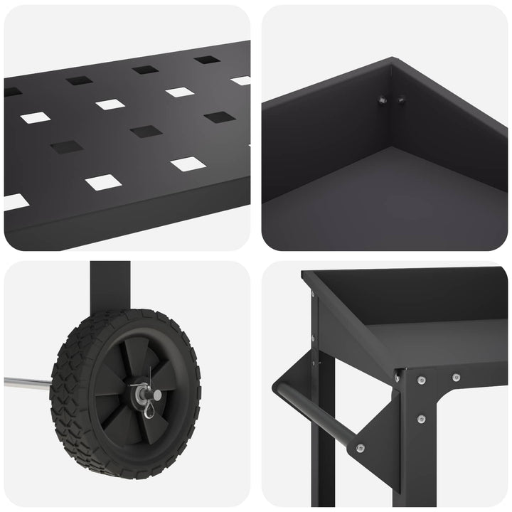 Pottebord med hjul 96 x 50 x 89 cm Koldvalset stål Sort