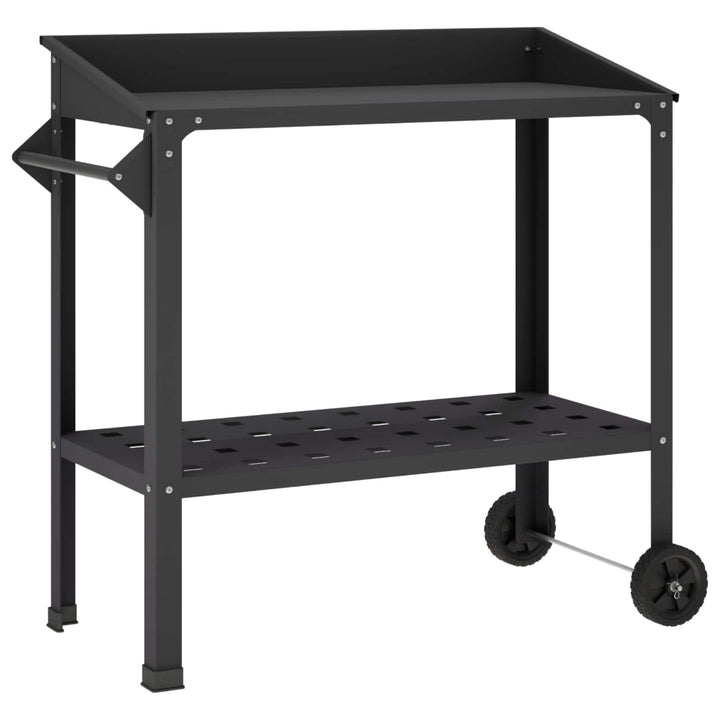Pottebord med hjul 96 x 50 x 89 cm Koldvalset stål Sort