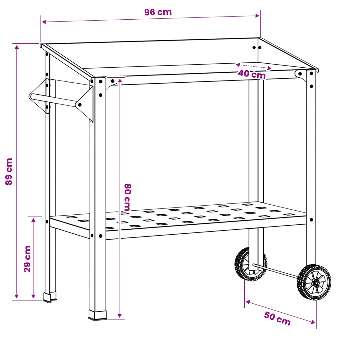 Pottebord med hjul 96 x 50 x 89 cm Koldvalset stål Sort