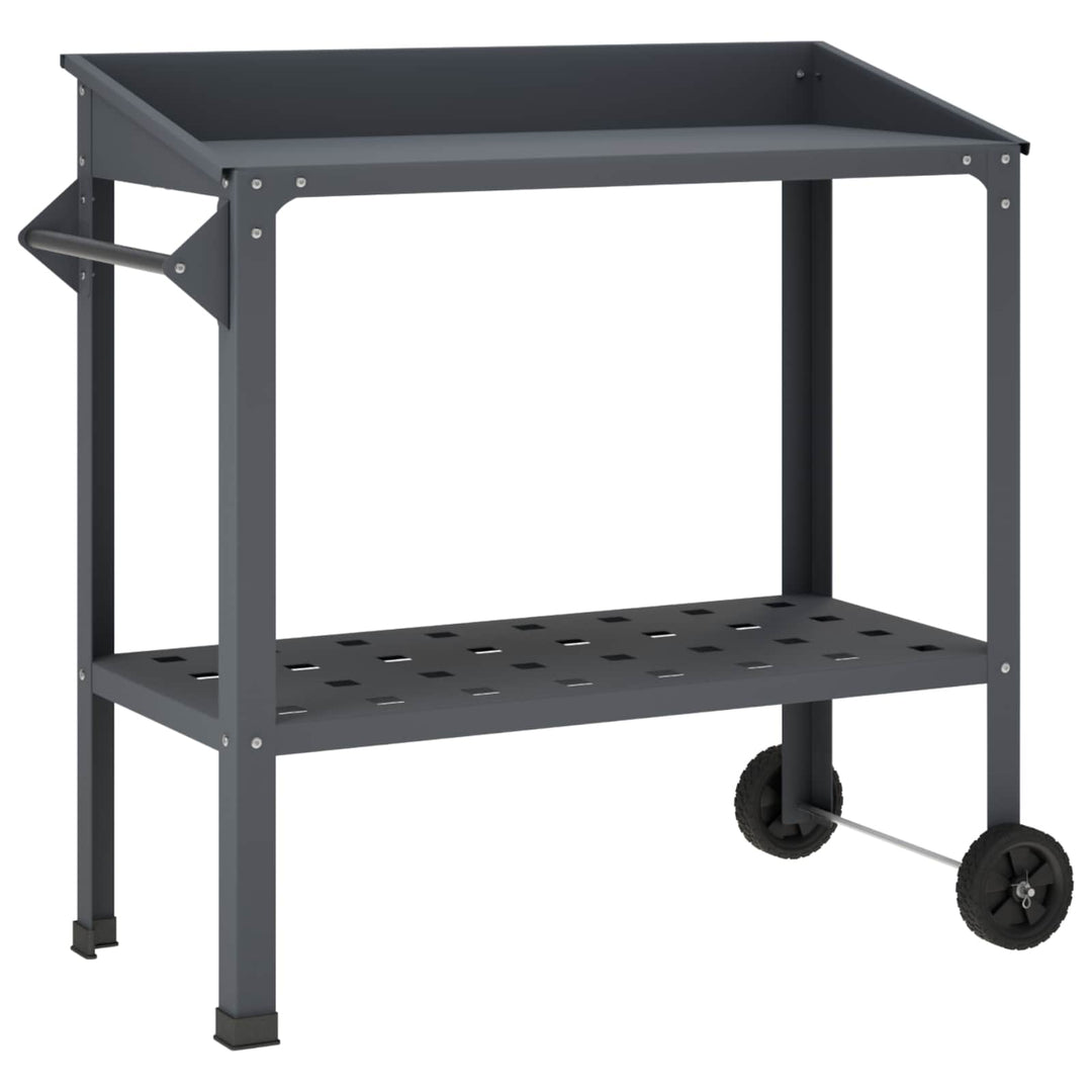 Pottebord med hjul 96 x 50 x 89 cm Koldvalset stål Antracit