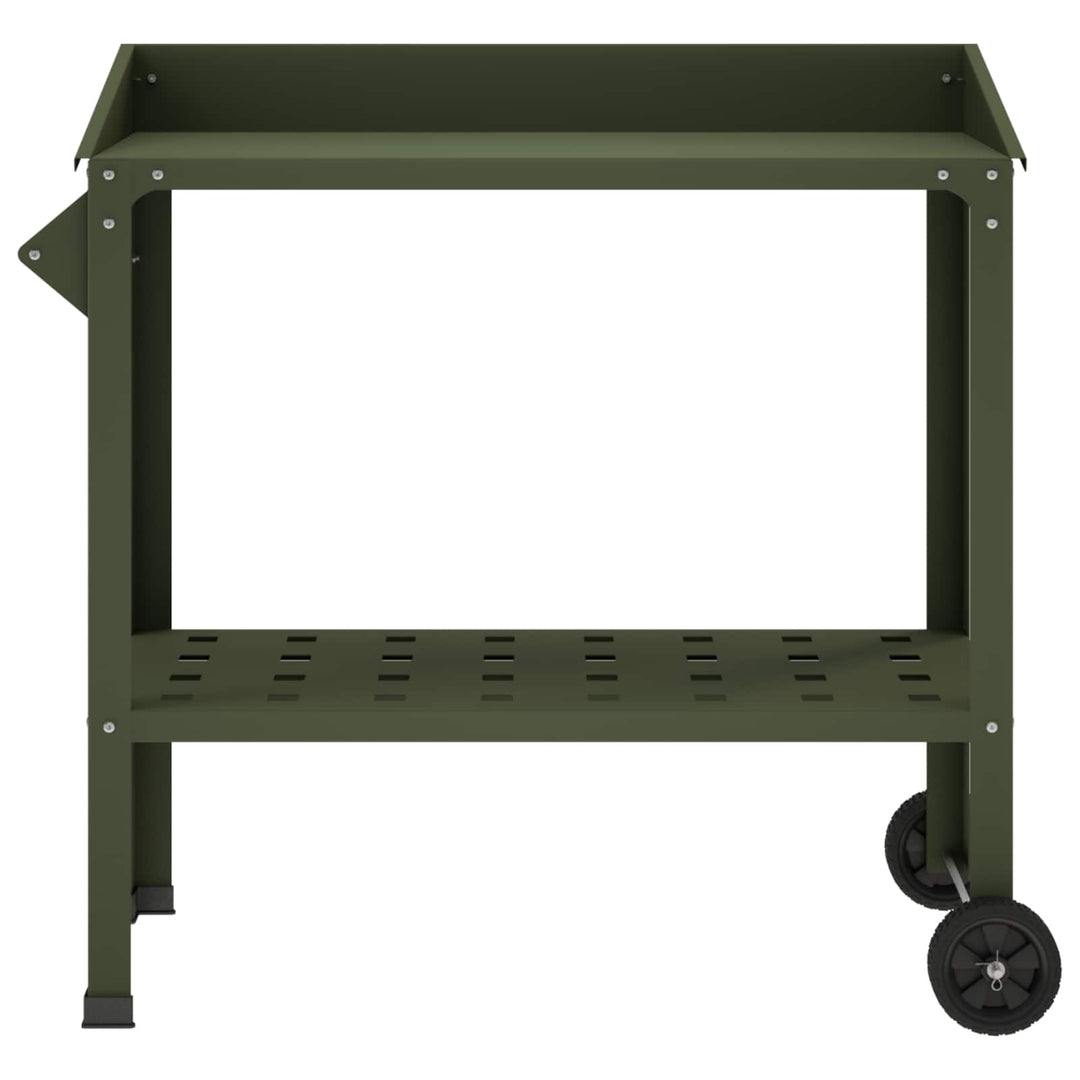 Pottebord med hjul 96 x 50 x 89 cm Koldvalset stål Olivengrøn