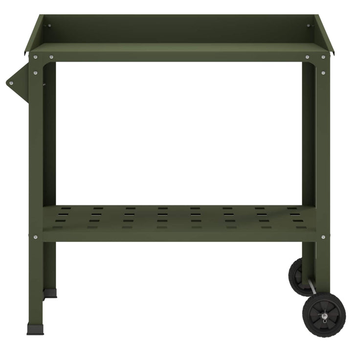Pottebord med hjul 96 x 50 x 89 cm Koldvalset stål Olivengrøn
