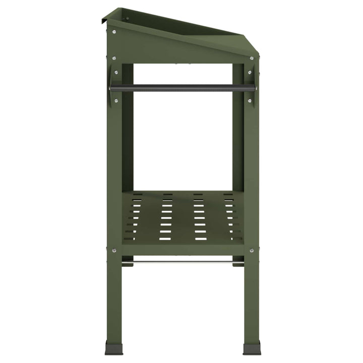 Pottebord med hjul 96 x 50 x 89 cm Koldvalset stål Olivengrøn