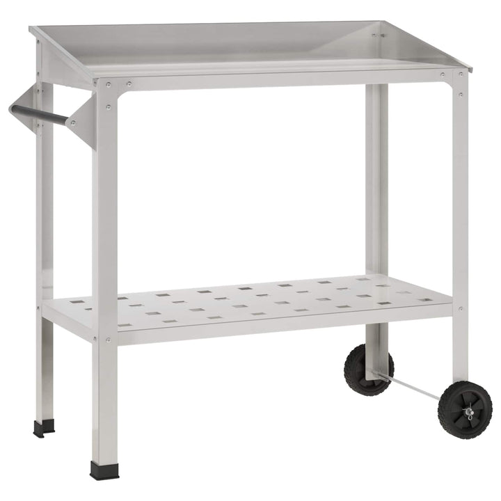 Pottebord med hjul 96 x 50 x 89 cm Rustfrit stål Sølv