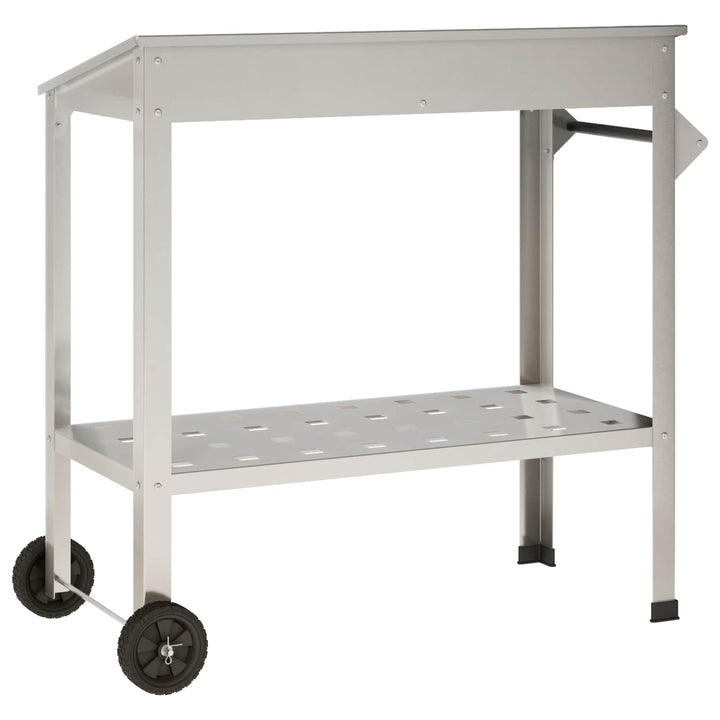 Pottebord med hjul 96 x 50 x 89 cm Rustfrit stål Sølv