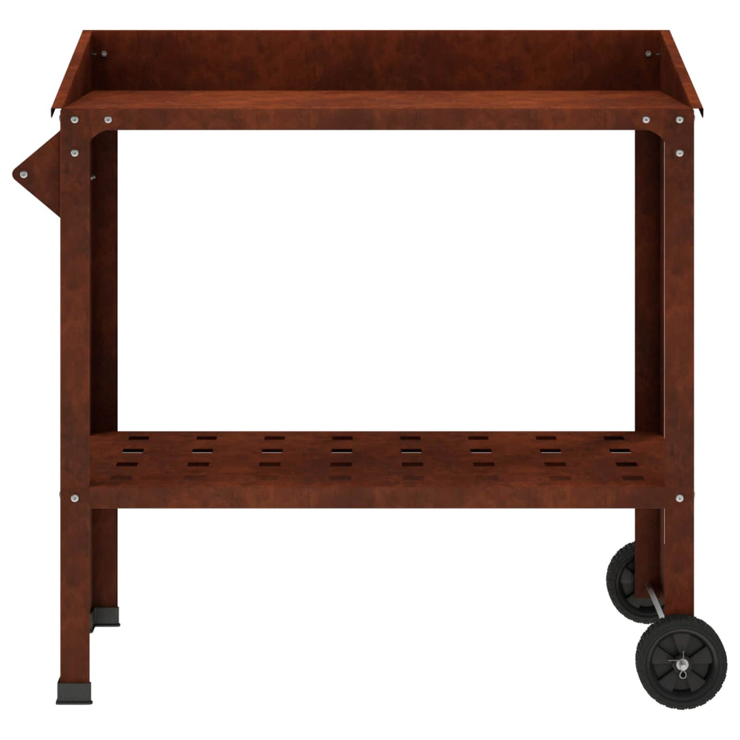 Pottebord med hjul Rusten 96 x 50 x 89 cm Cortenstål