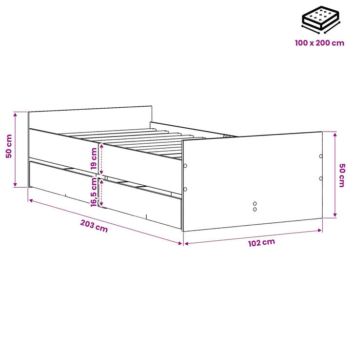 Sengestel Artisan-eg 100 x 200 cm Konstrueret træ