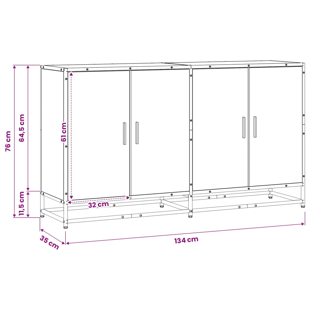 Sideboard Sort eg 134 x 35 x 76 cm Konstrueret træ