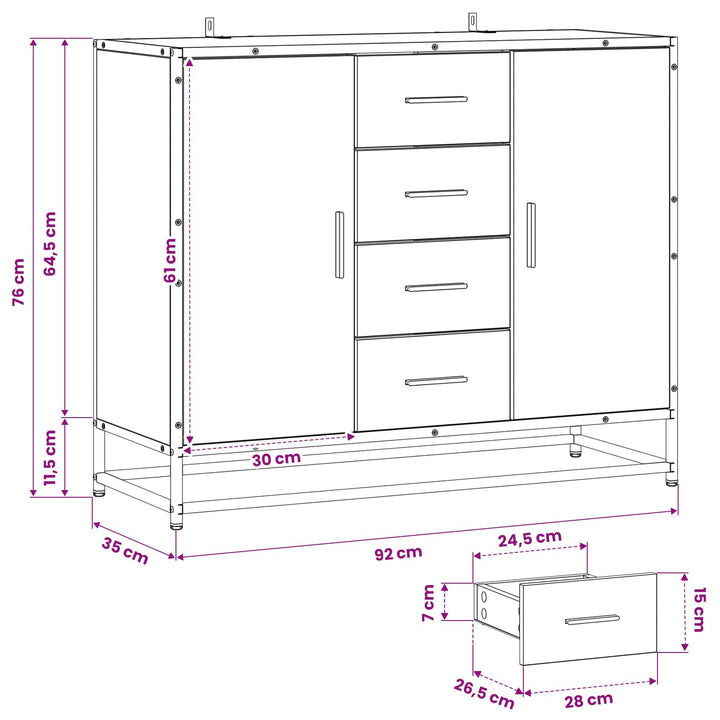 Sideboard Artisan-eg 92 x 35 x 76 cm Konstrueret træ