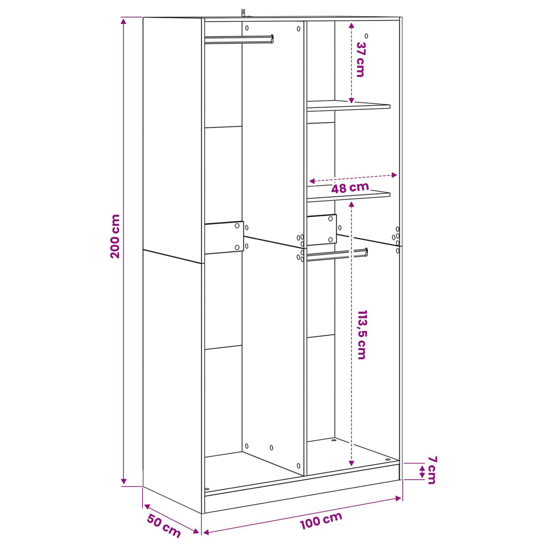 Garderobeskab Sort eg 100 x 50 x 200 cm Konstrueret træ