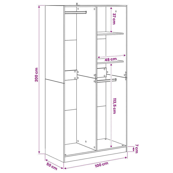 Garderobeskab Sort eg 100 x 50 x 200 cm Konstrueret træ