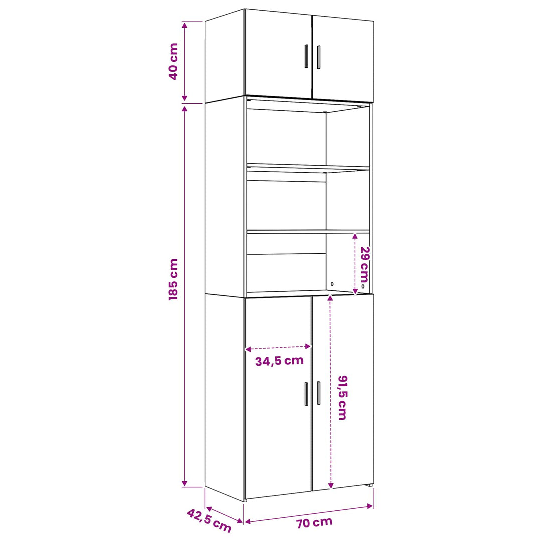 Opbevaringsskab med hylder Sort eg 70 x 42,5 x 225 cm