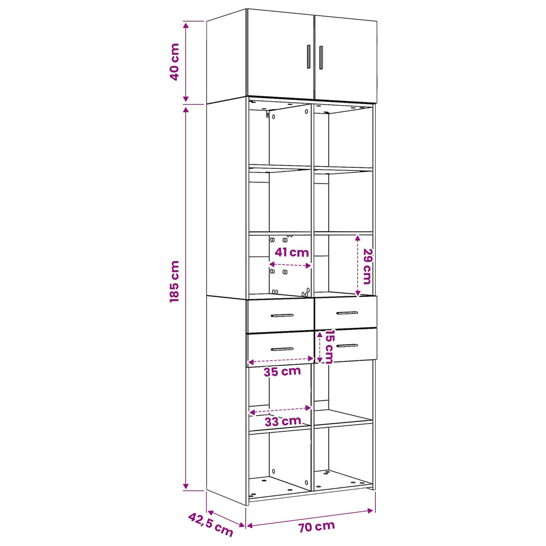 Opbevaringsskab med hylder Sort eg 70 x 42,5 x 225 cm