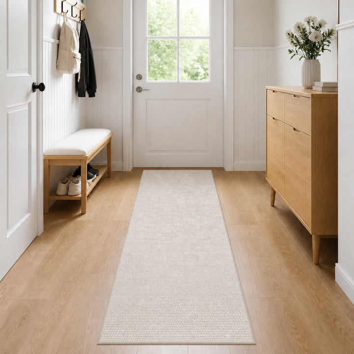 Tæppe Cremefarvet 100 x 400 cm 100% polyester 3 mm Vaskbar