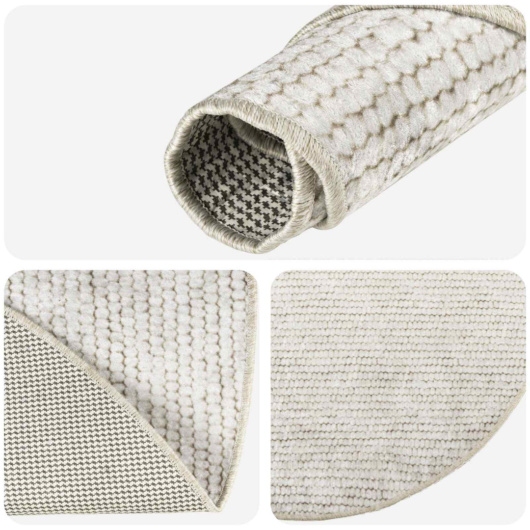 Tæppe Cremefarvet Ø 120 cm 100% polyester 3 mm Vaskbar