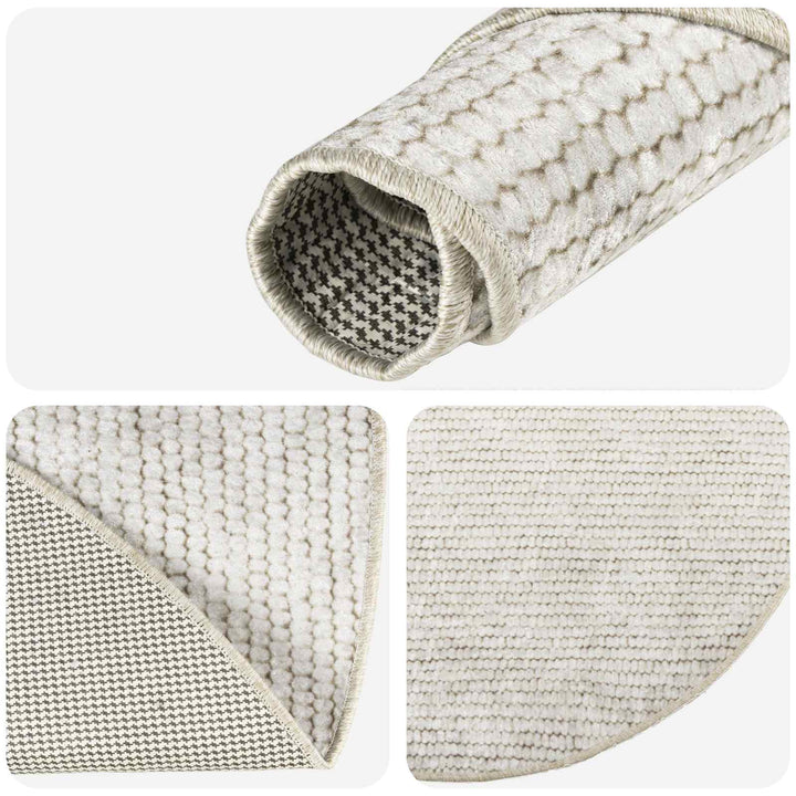Tæppe Cremefarvet Ø 120 cm 100% polyester 3 mm Vaskbar