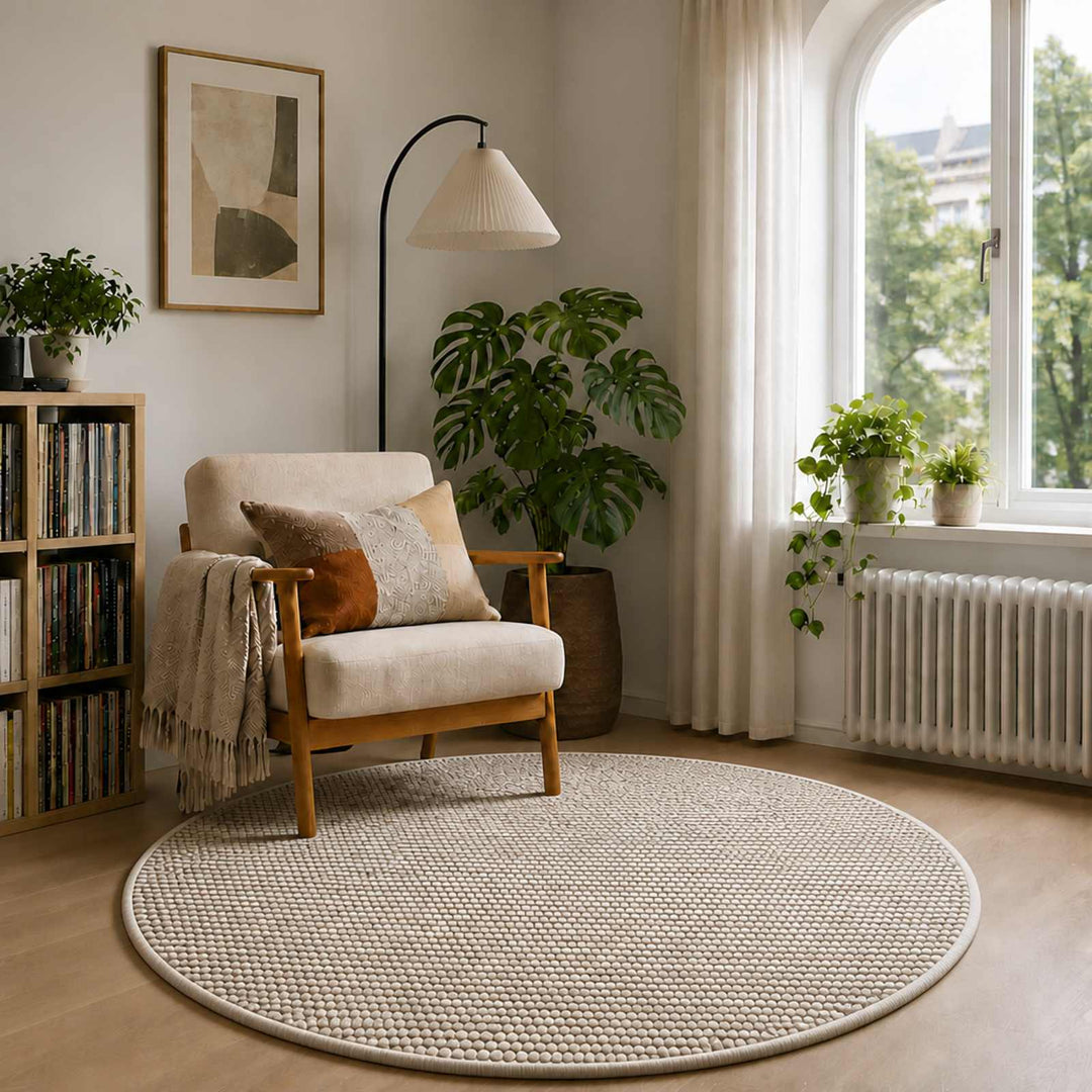 Tæppe Beige Ø 120 cm 100% polyester 3 mm Vaskbar