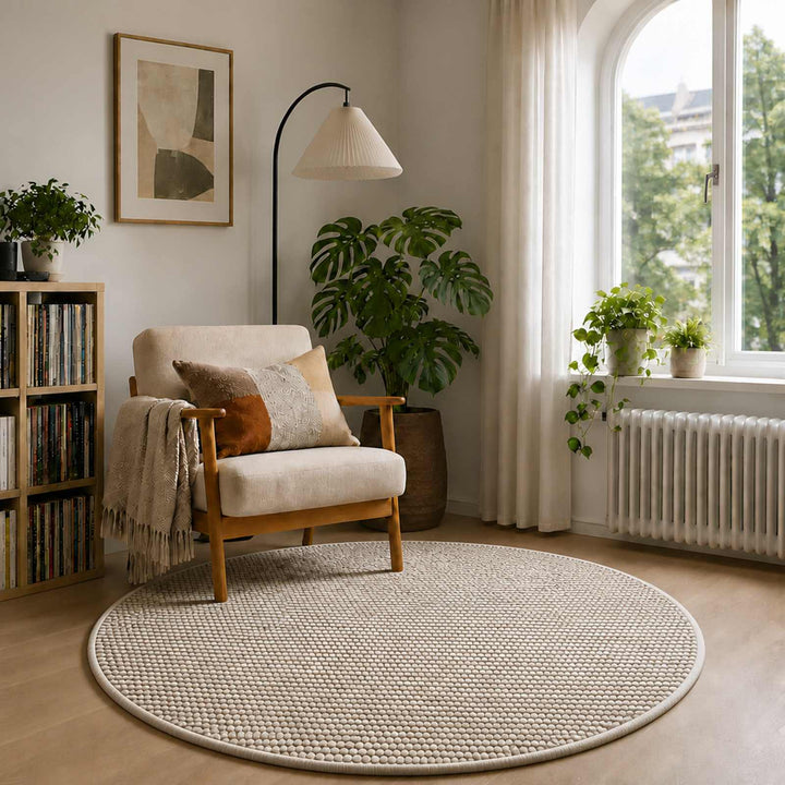 Tæppe Beige Ø 120 cm 100% polyester 3 mm Vaskbar