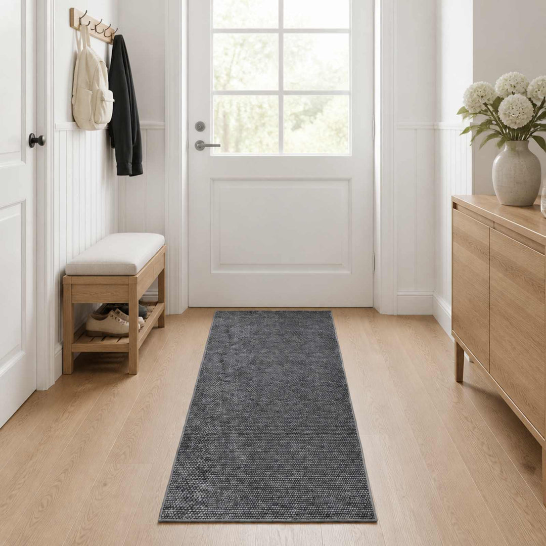 Tæppe Antracit 80 x 400 cm 100% polyester 3 mm Vaskbar