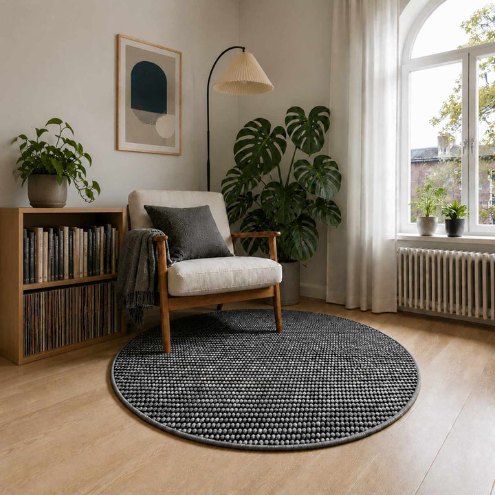 Tæppe Antracit Ø 120 cm 100% polyester 3 mm Vaskbar