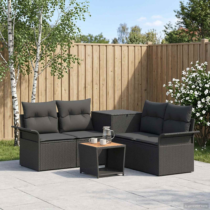 Sofa Sæt 6 stk. Sort Poly Rattan og Stål