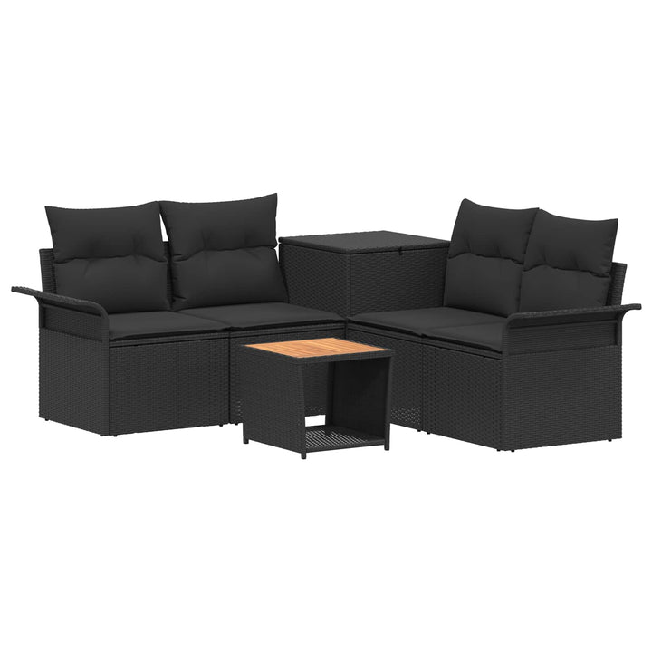 Sofa Sæt 6 stk. Sort Poly Rattan og Stål