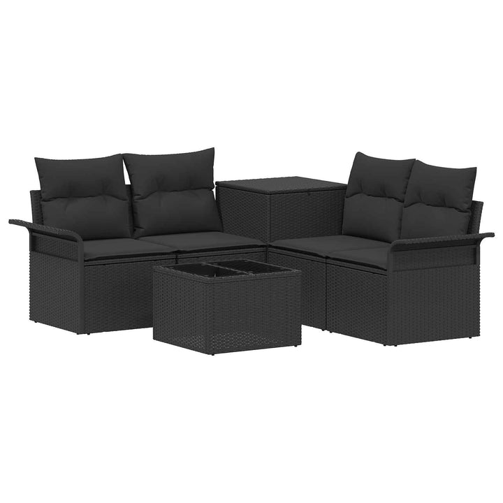 Sofa Sæt 6 stk. 4-Antal sæder Sort Poly Rattan og Stål
