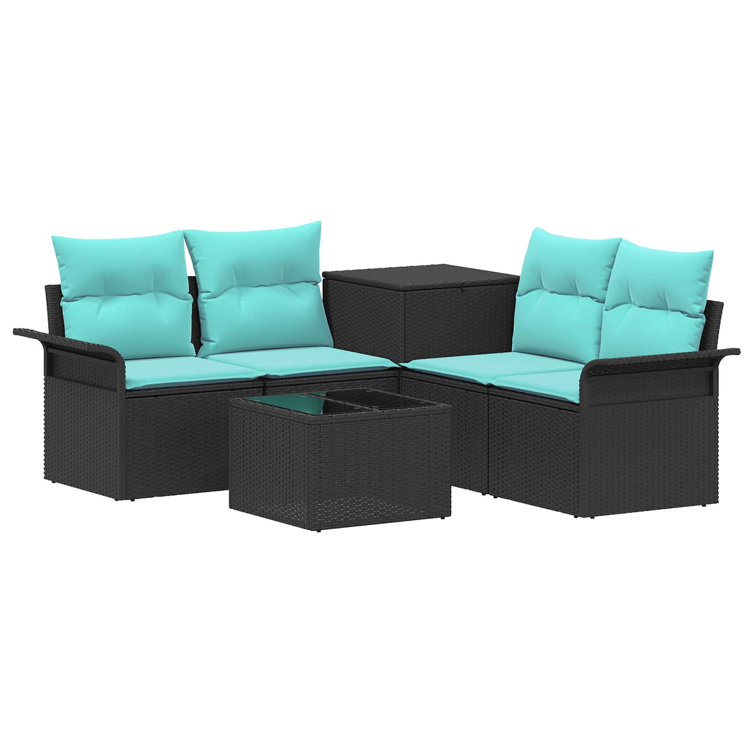 Sofa Sæt 6 stk. 4-Antal sæder Sort og Blå Poly Rattan og Stål