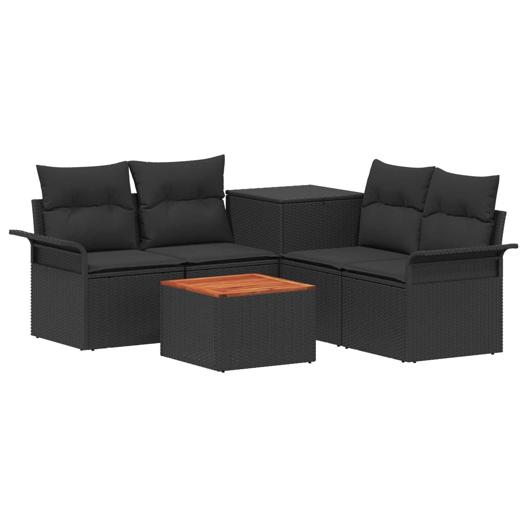 Sofa Sæt 6 stk. 4-Antal sæder Sort Poly Rattan og Stål