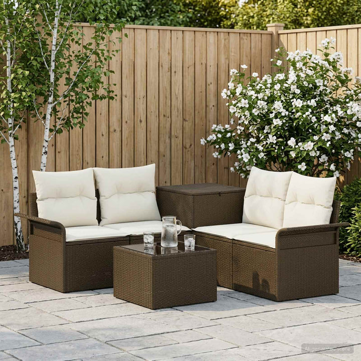 Sofa Sæt 6 stk. 4-Antal sæder Brun og Creme Hvid