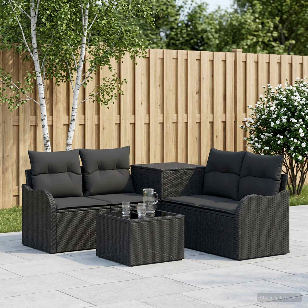 Sofa Sæt 6 stk. Sort Poly Rattan og Stål