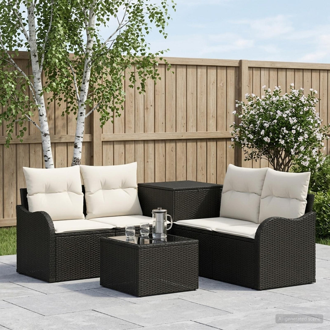 Sofa Sæt 6 stk. Sort og Cremehvid Poly Rattan og Stål