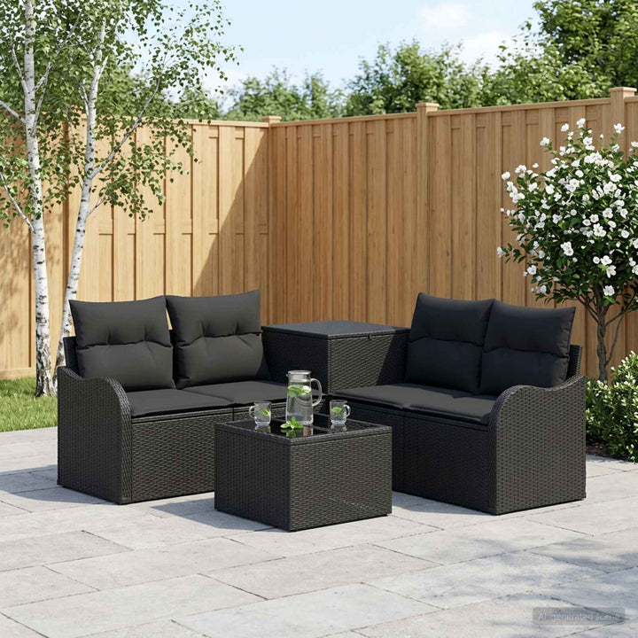 Sofa Sæt 6 stk. Sort Poly Rattan og Stål