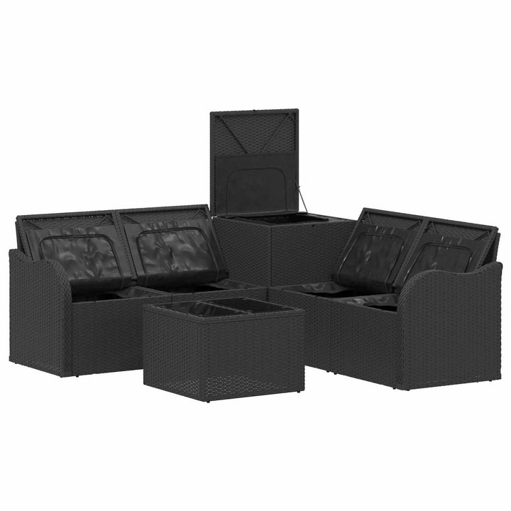 Sofa Sæt 6 stk. Sort Poly Rattan og Stål