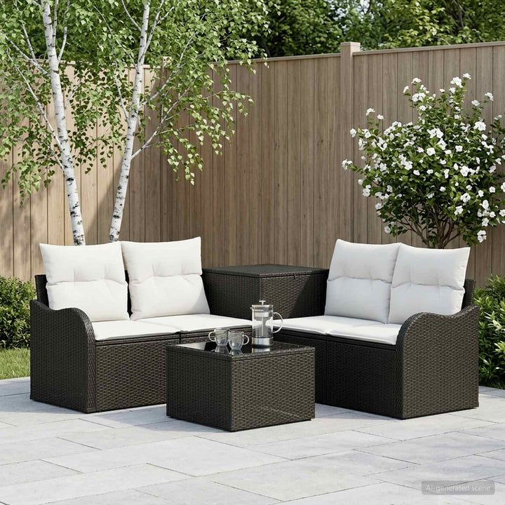 Sofa Sæt 6 stk. Sort og Cremehvid Poly Rattan og Stål