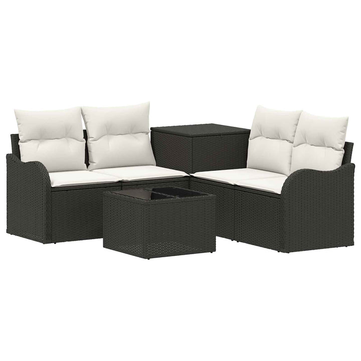 Sofa Sæt 6 stk. Sort og Cremehvid Poly Rattan og Stål