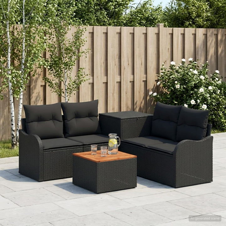 Sofa Sæt 6 stk. Sort Poly Rattan og Stål