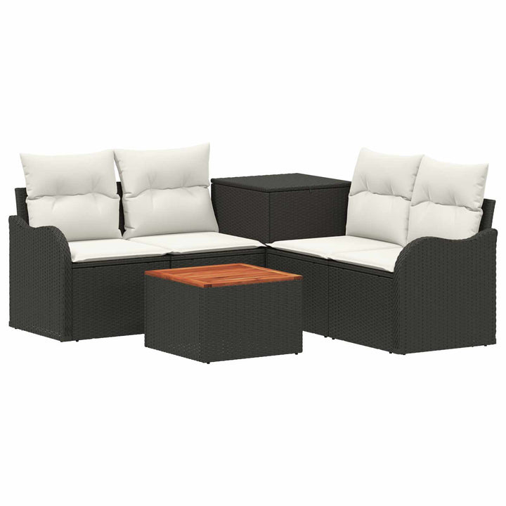Sofa Sæt 6 stk. Sort og Cremehvid Poly Rattan og Stål