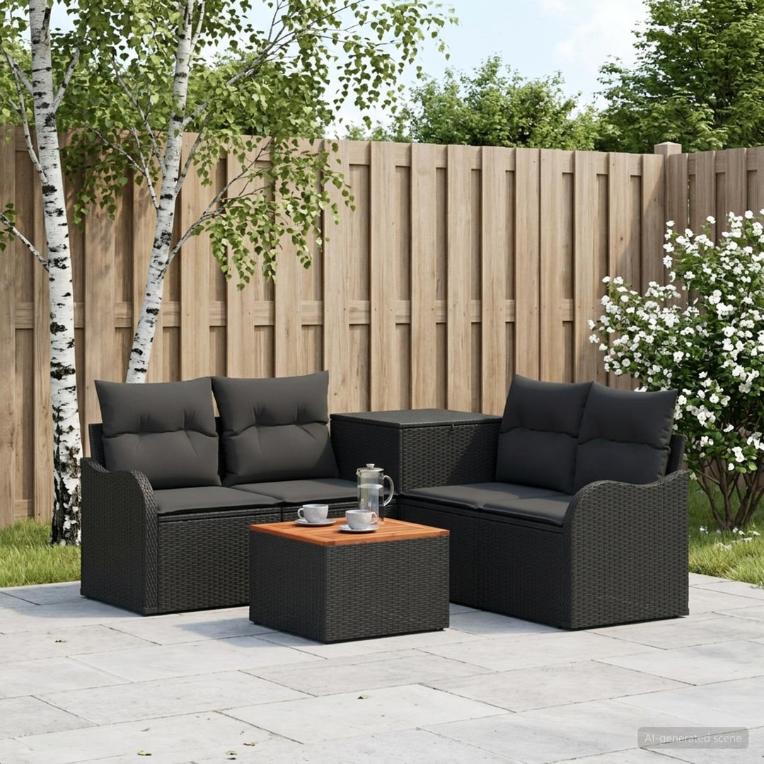 Sofa Sæt 6 stk. Sort Poly Rattan og Stål