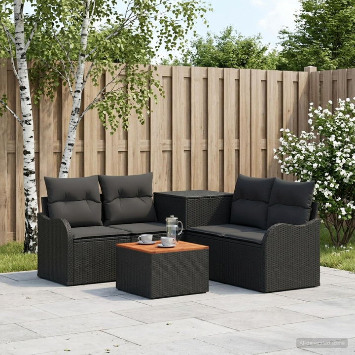 Sofa Sæt 6 stk. Sort Poly Rattan og Stål