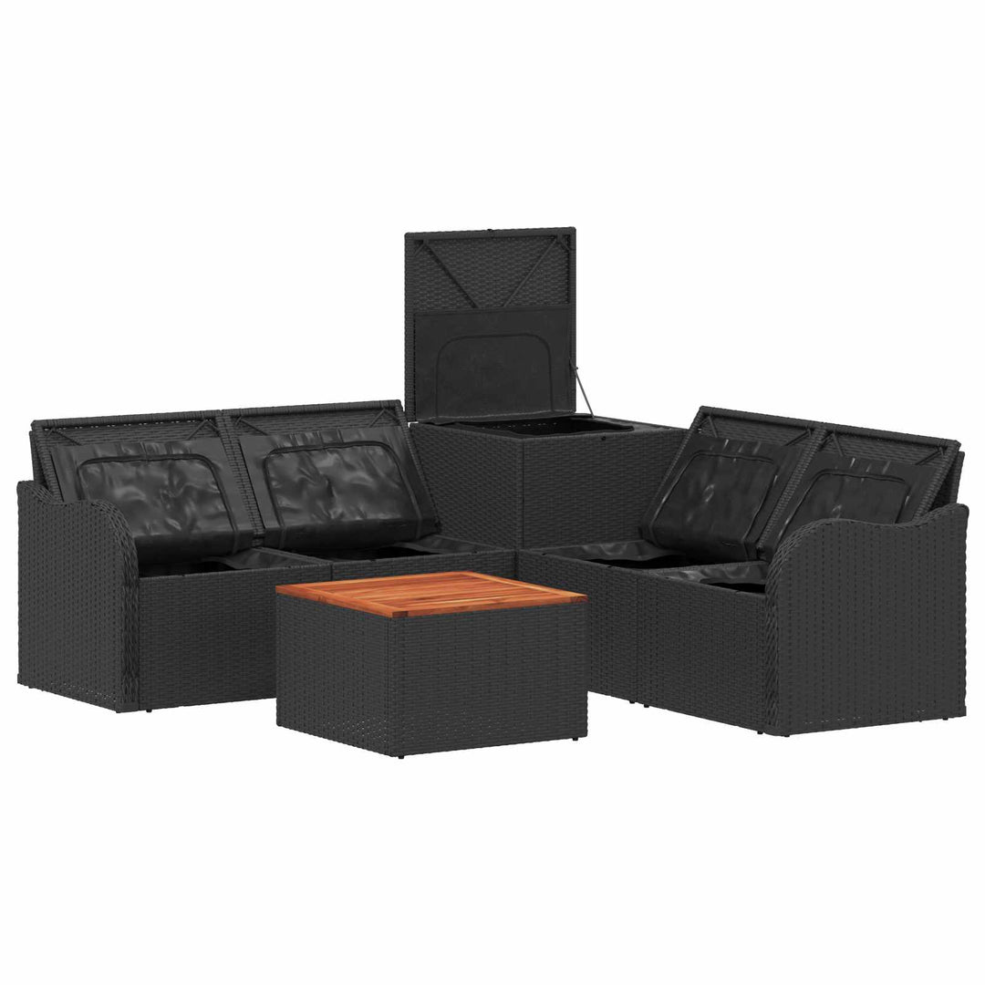 Sofa Sæt 6 stk. Sort Poly Rattan og Stål