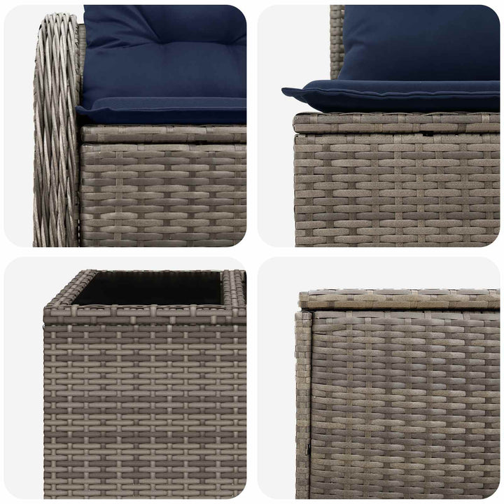 Sofa Sæt 6 stk. Grå og Marineblå Poly Rattan og Stål