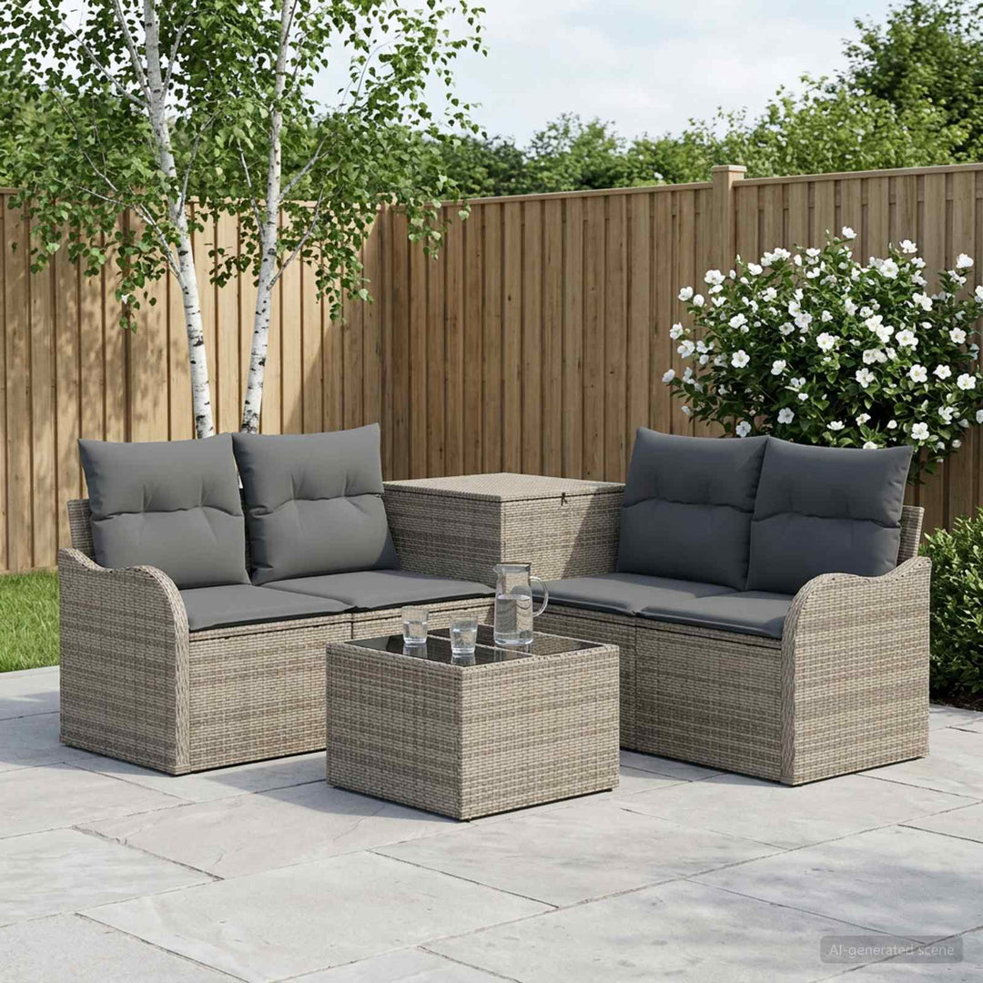 Sofa Sæt 6 stk. Grå og Mørkegrå Poly Rattan og Stål