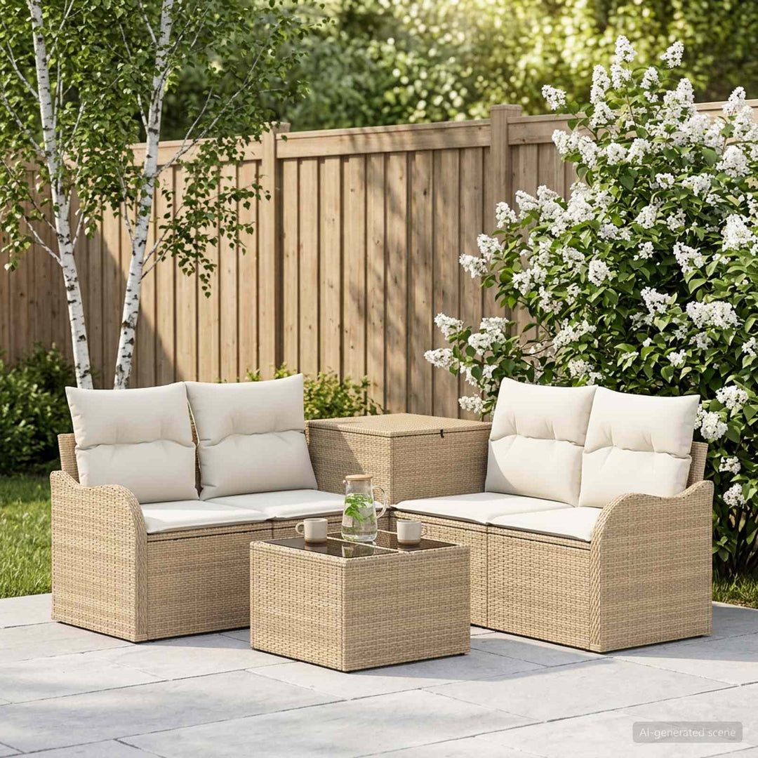 Sofa Sæt 6 stk. Beige og cremehvid Poly Rattan og Stål