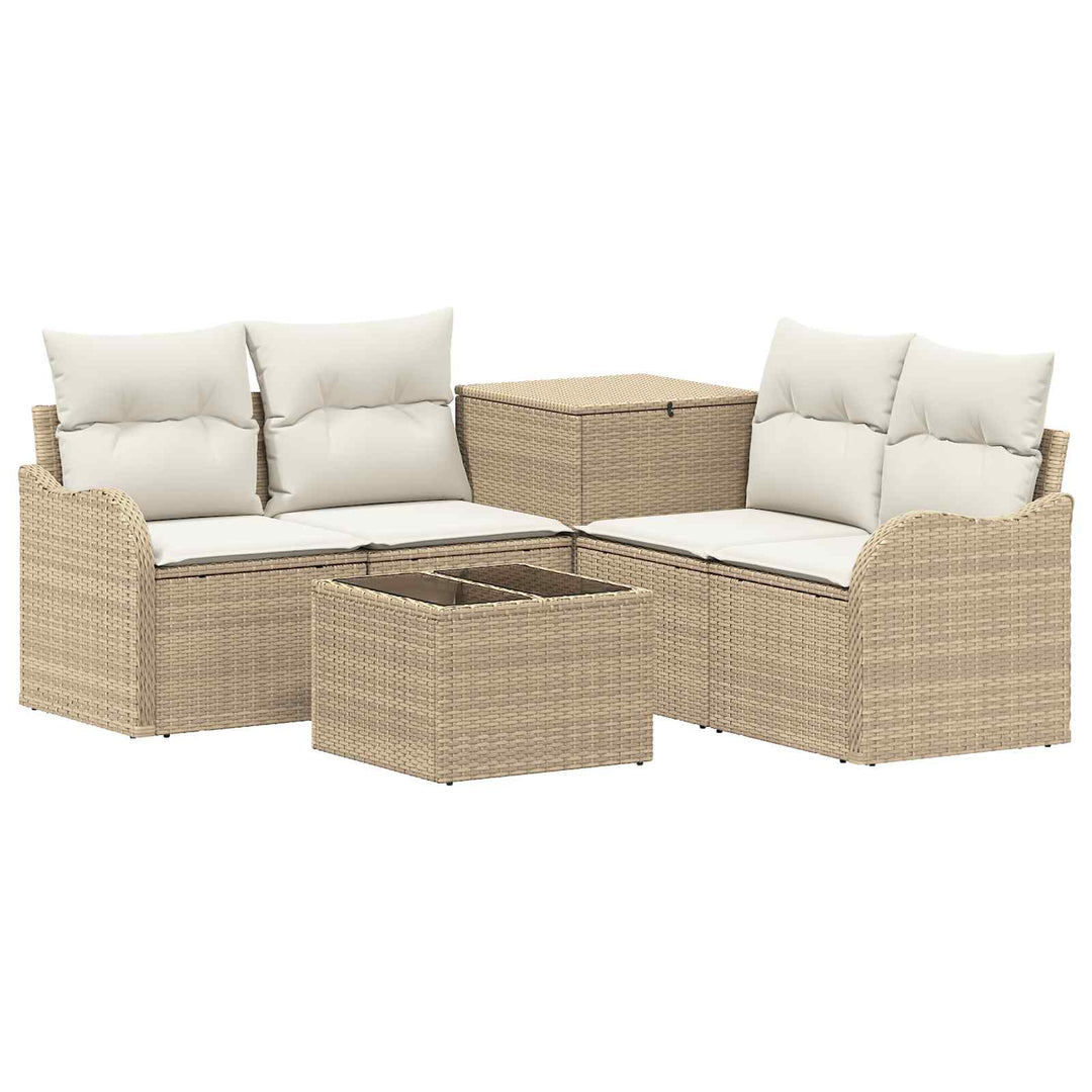 Sofa Sæt 6 stk. Beige og cremehvid Poly Rattan og Stål